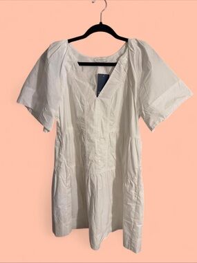 Crown & Ivy White Tiered V-Neck Mini Dress Crisp Cotton Boho- Size Medium
